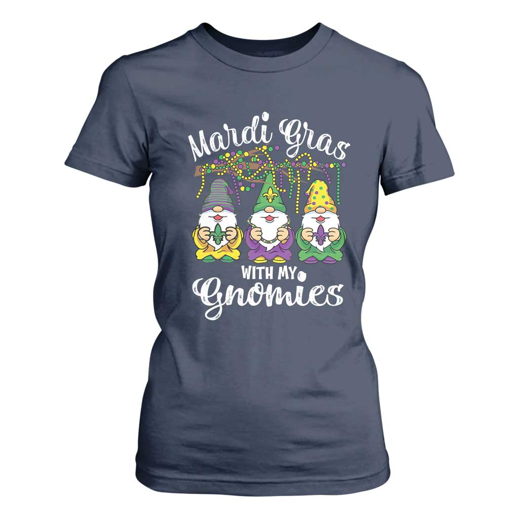 Mardi Gras With My Gnomies Funny Gnomes Squad T Shirt For Women TS09 Navy Print Your Wear