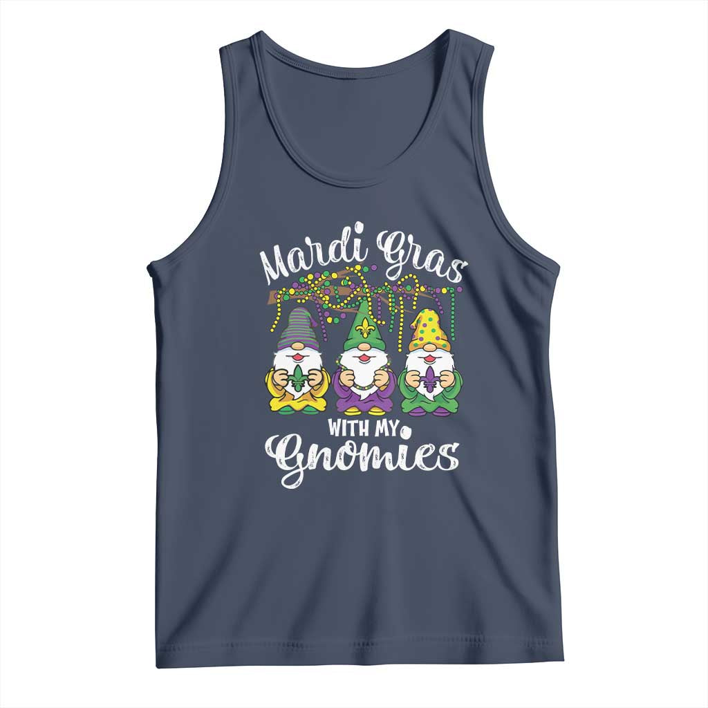 Mardi Gras With My Gnomies Funny Gnomes Squad Tank Top TS09 Navy Print Your Wear