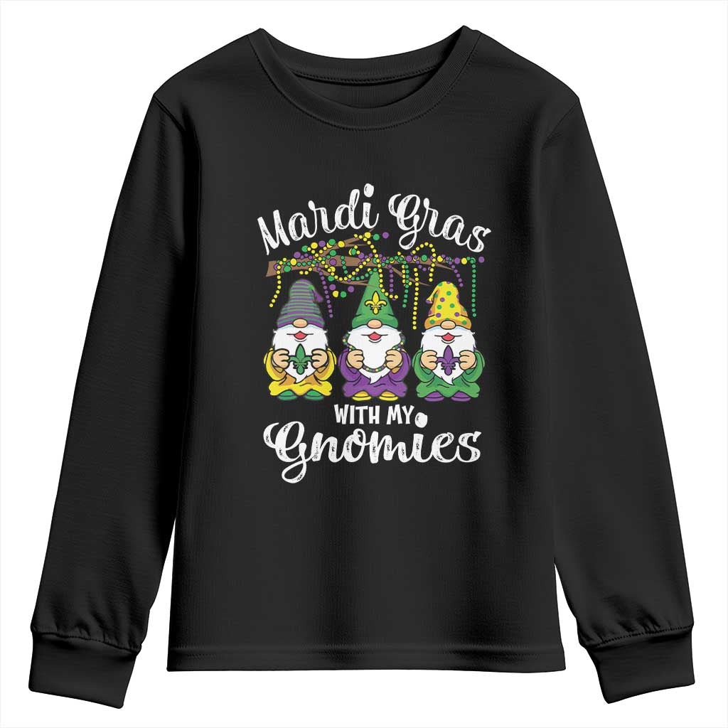 Mardi Gras With My Gnomies Funny Gnomes Squad Youth Sweatshirt TS09 Black Print Your Wear