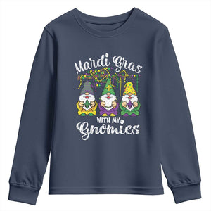 Mardi Gras With My Gnomies Funny Gnomes Squad Youth Sweatshirt TS09 Navy Print Your Wear