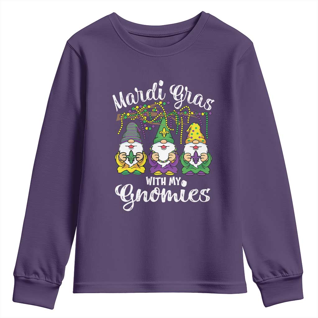 Mardi Gras With My Gnomies Funny Gnomes Squad Youth Sweatshirt TS09 Purple Print Your Wear