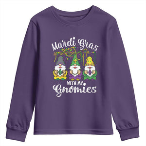 Mardi Gras With My Gnomies Funny Gnomes Squad Youth Sweatshirt TS09 Purple Print Your Wear