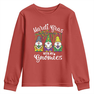 Mardi Gras With My Gnomies Funny Gnomes Squad Youth Sweatshirt TS09 Red Print Your Wear