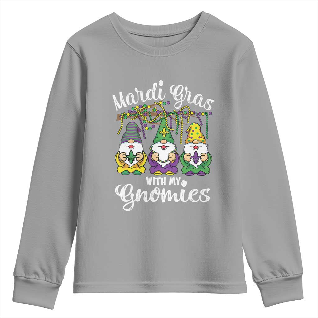 Mardi Gras With My Gnomies Funny Gnomes Squad Youth Sweatshirt TS09 Sport Gray Print Your Wear