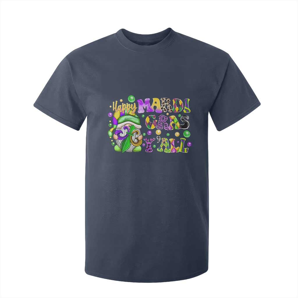 Happy Mardi Gras Y'all Cute Gnome Fat Tuesday T Shirt For Kid TS09 Navy Print Your Wear