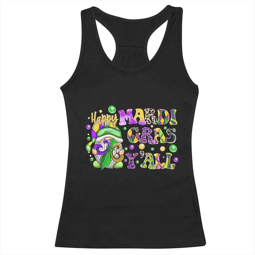 Happy Mardi Gras Y'all Cute Gnome Fat Tuesday Racerback Tank Top TS09 Black Print Your Wear