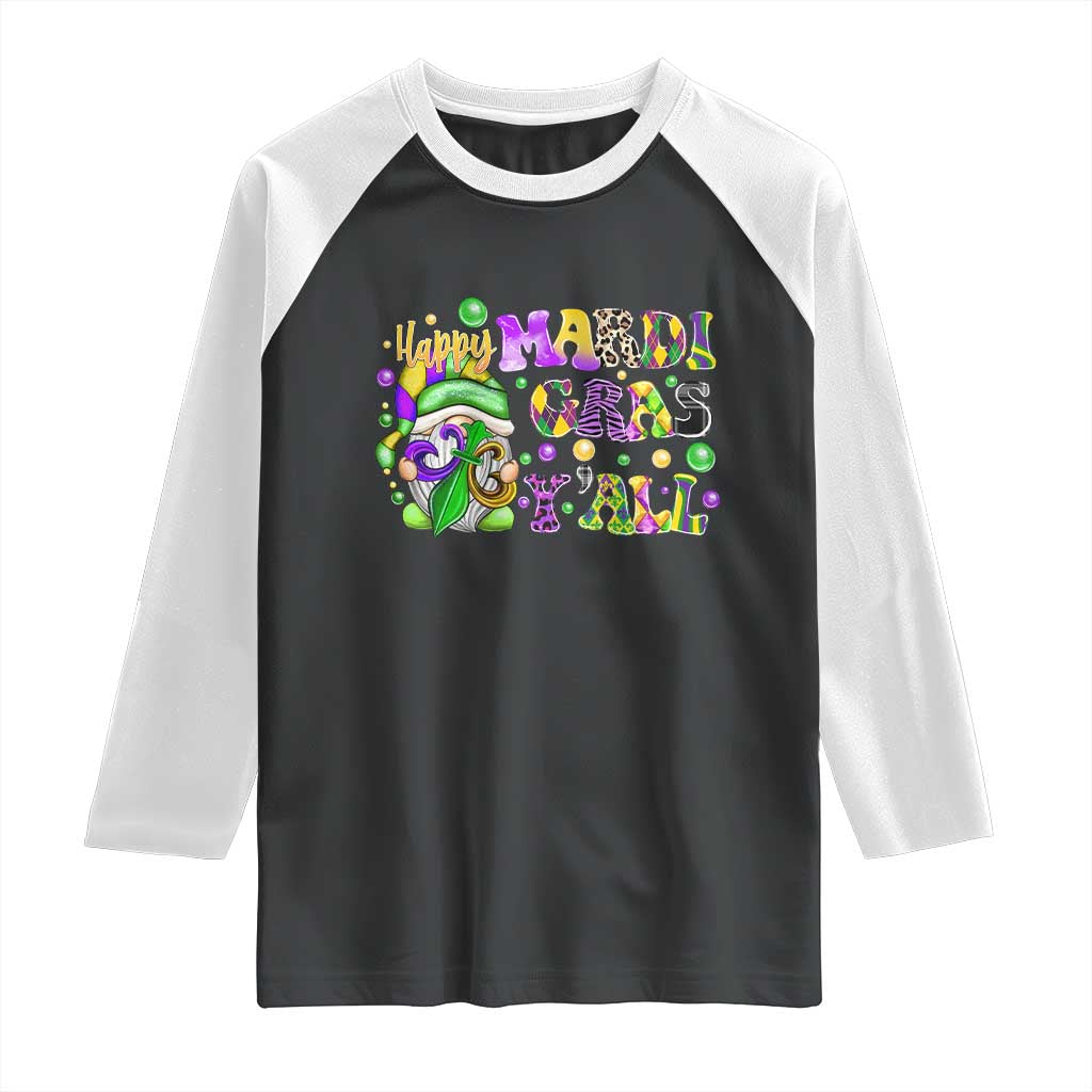 Happy Mardi Gras Y'all Cute Gnome Fat Tuesday Raglan Shirt TS09 Black White Print Your Wear