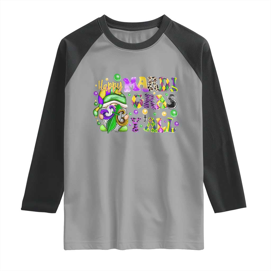 Happy Mardi Gras Y'all Cute Gnome Fat Tuesday Raglan Shirt TS09 Sport Gray Black Print Your Wear