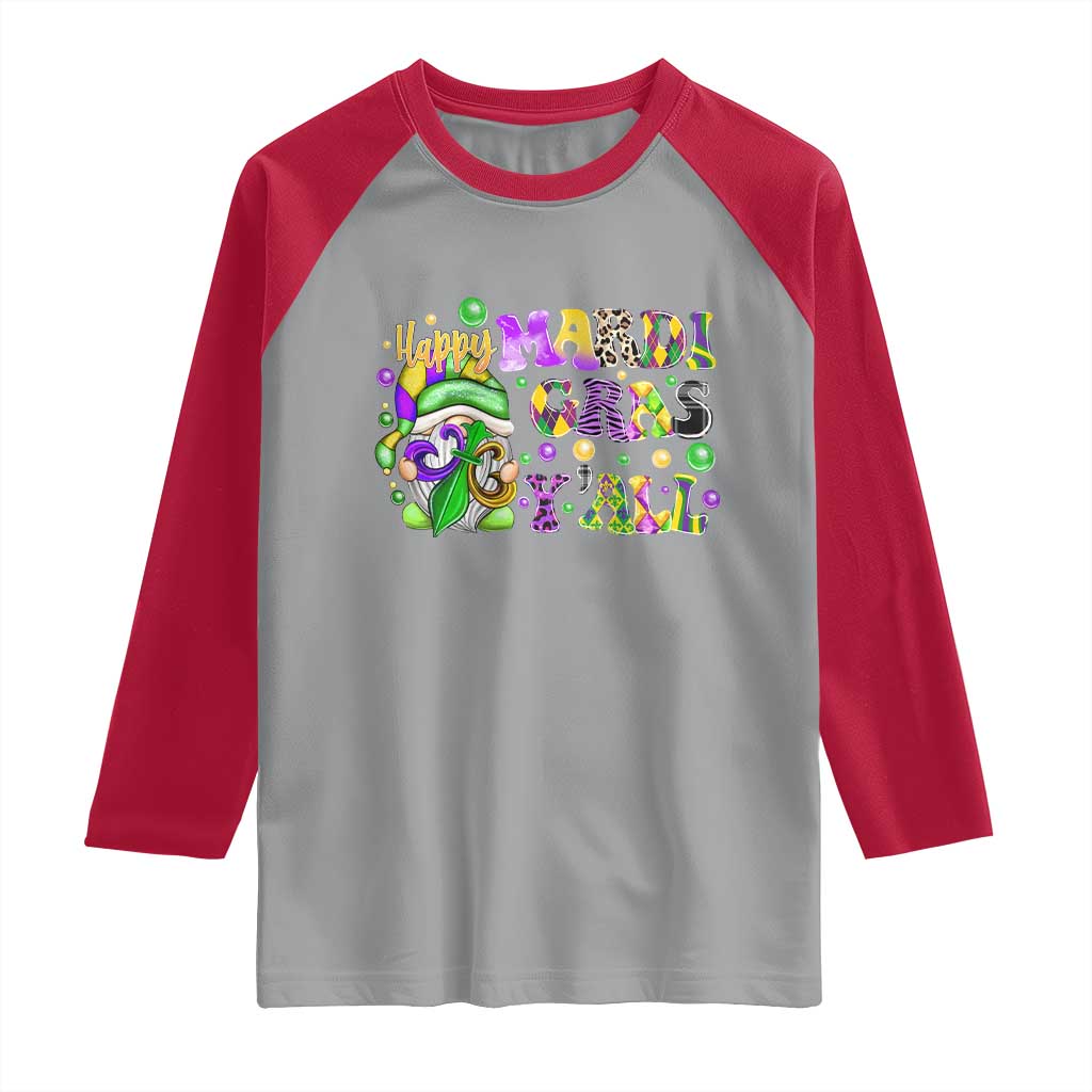 Happy Mardi Gras Y'all Cute Gnome Fat Tuesday Raglan Shirt TS09 Sport Gray Red Print Your Wear