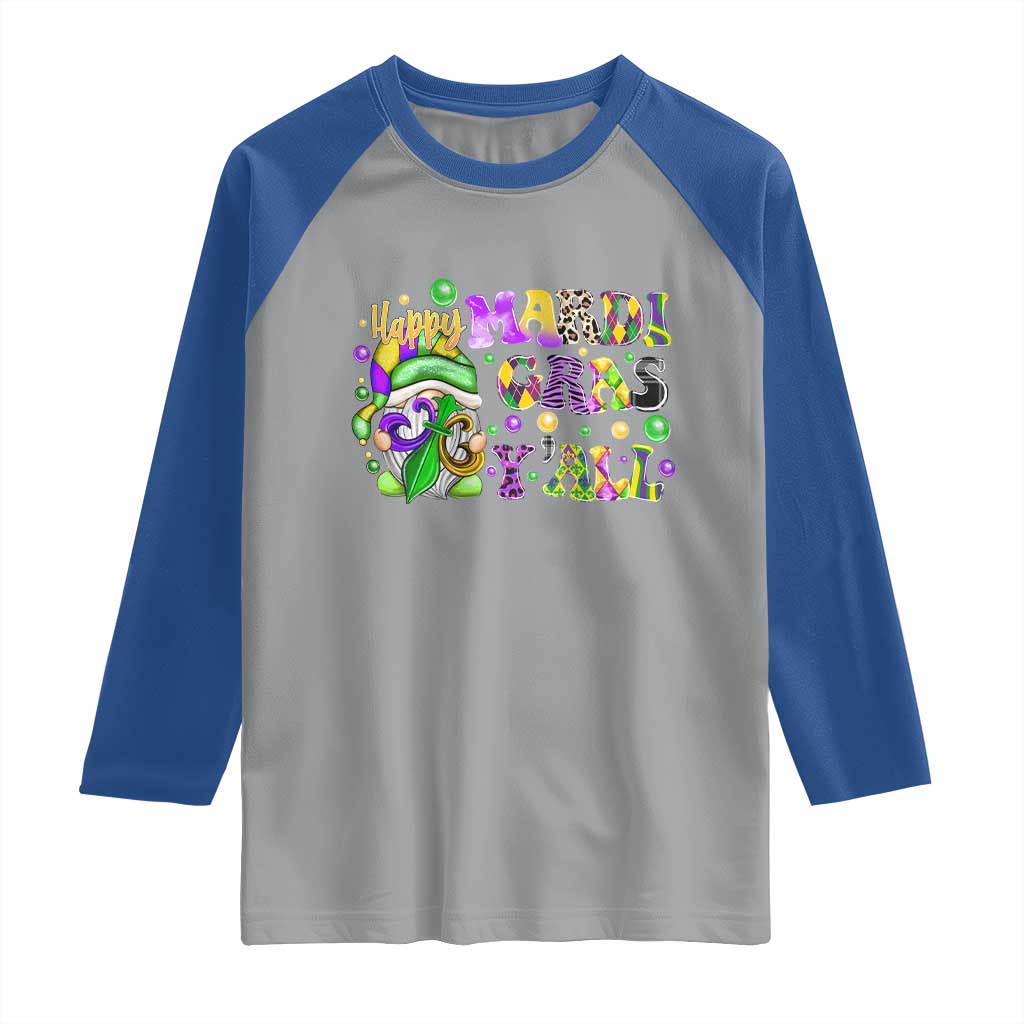 Happy Mardi Gras Y'all Cute Gnome Fat Tuesday Raglan Shirt TS09 Sport Gray Royal Print Your Wear