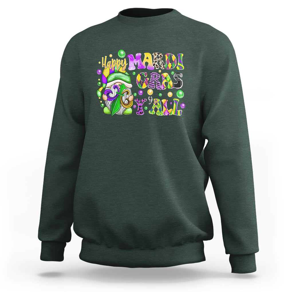 Happy Mardi Gras Y'all Cute Gnome Fat Tuesday Sweatshirt TS09 Dark Forest Green Printyourwear