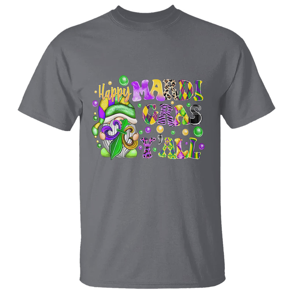 Happy Mardi Gras Y'all Cute Gnome Fat Tuesday T Shirt TS09 Charcoal Printyourwear