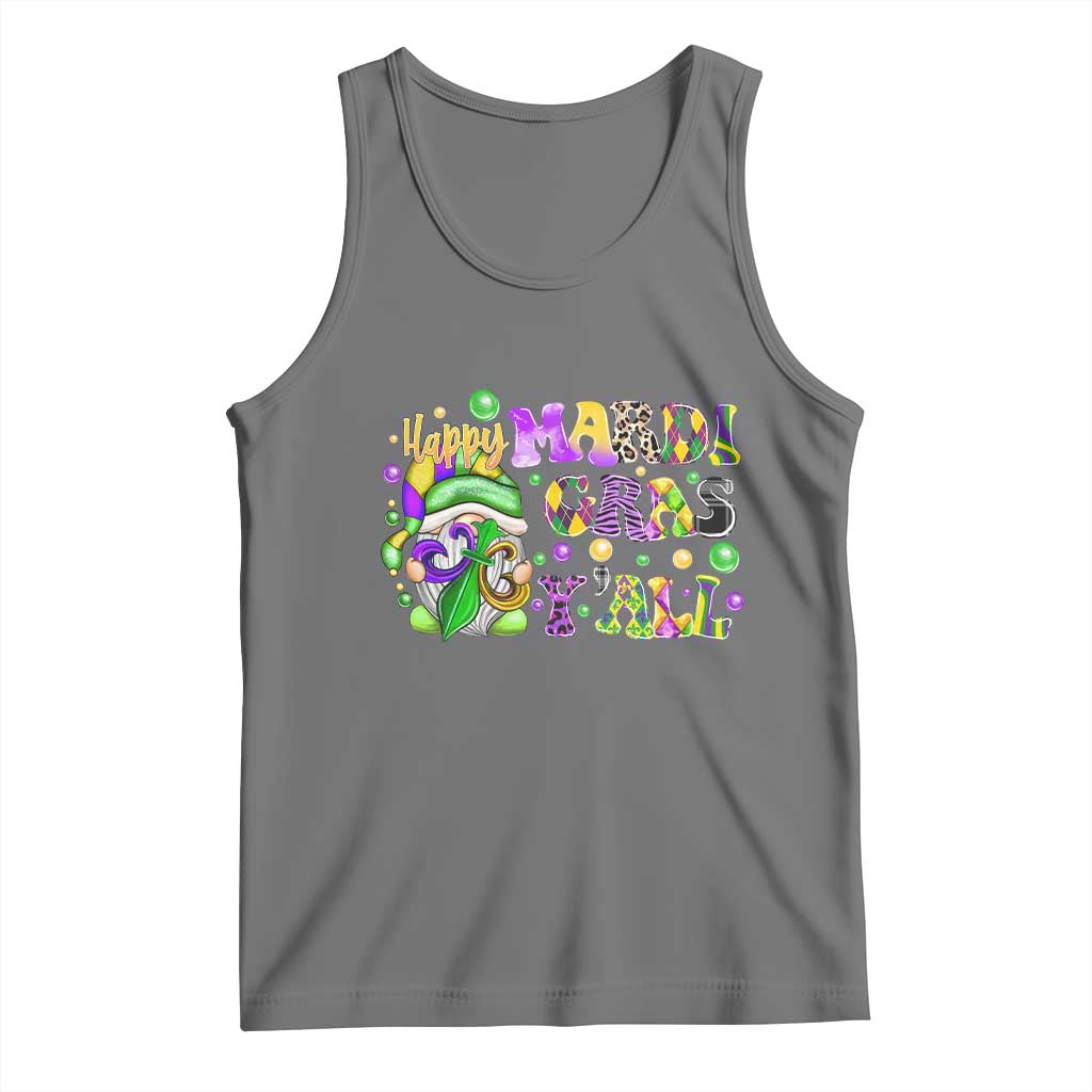 Happy Mardi Gras Y'all Cute Gnome Fat Tuesday Tank Top TS09 Black Heather Print Your Wear