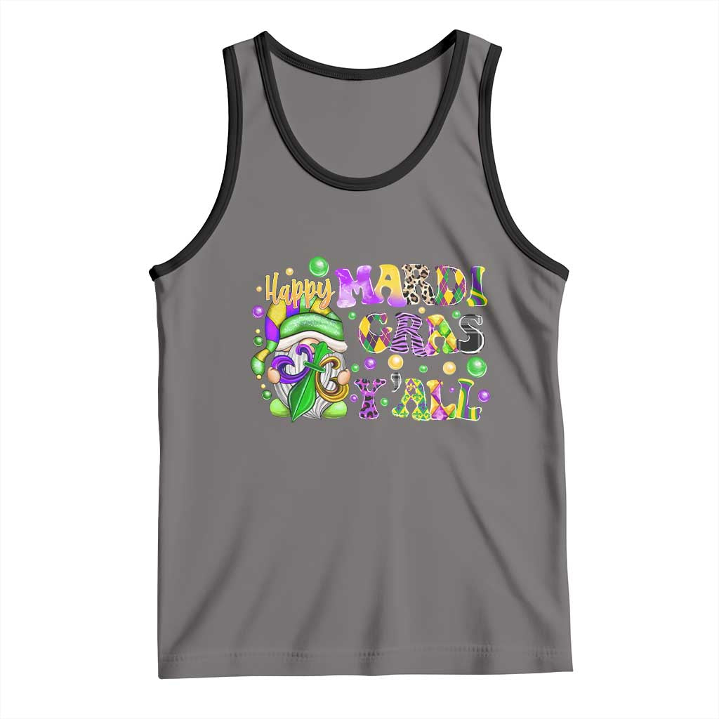 Happy Mardi Gras Y'all Cute Gnome Fat Tuesday Tank Top TS09 Deep Heather Black Print Your Wear