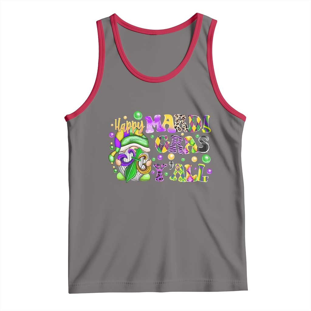 Happy Mardi Gras Y'all Cute Gnome Fat Tuesday Tank Top TS09 Deep Heather Red Print Your Wear