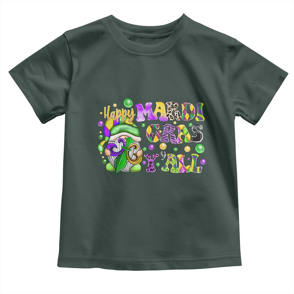 Happy Mardi Gras Y'all Cute Gnome Fat Tuesday Toddler T Shirt TS09 Dark Forest Green Print Your Wear