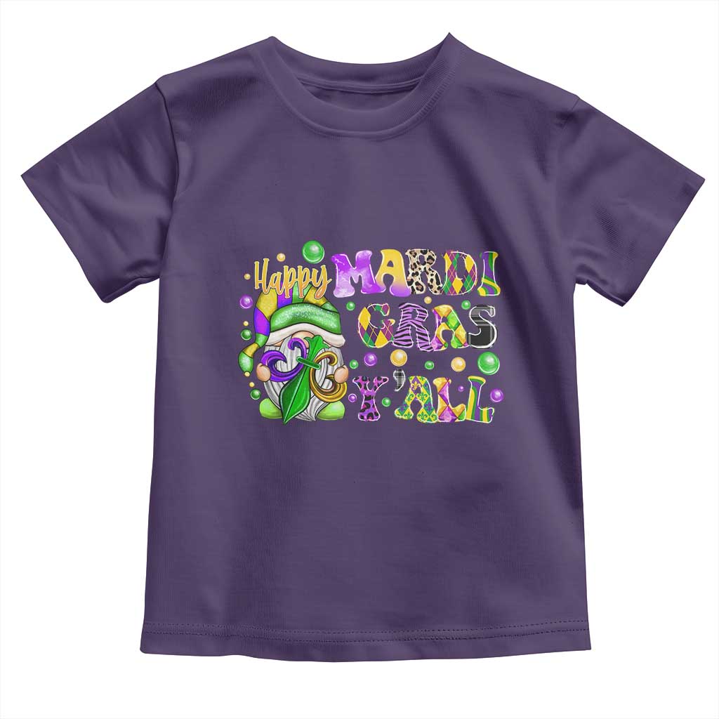 Happy Mardi Gras Y'all Cute Gnome Fat Tuesday Toddler T Shirt TS09 Purple Print Your Wear