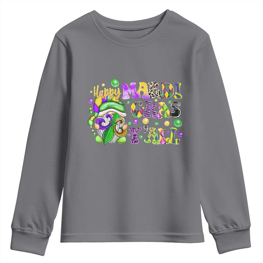 Happy Mardi Gras Y'all Cute Gnome Fat Tuesday Youth Sweatshirt TS09 Charcoal Print Your Wear
