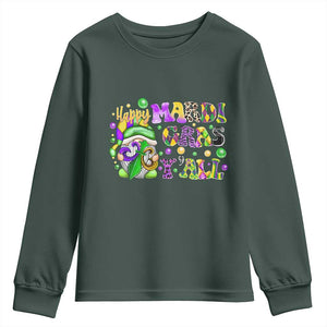 Happy Mardi Gras Y'all Cute Gnome Fat Tuesday Youth Sweatshirt TS09 Dark Forest Green Print Your Wear