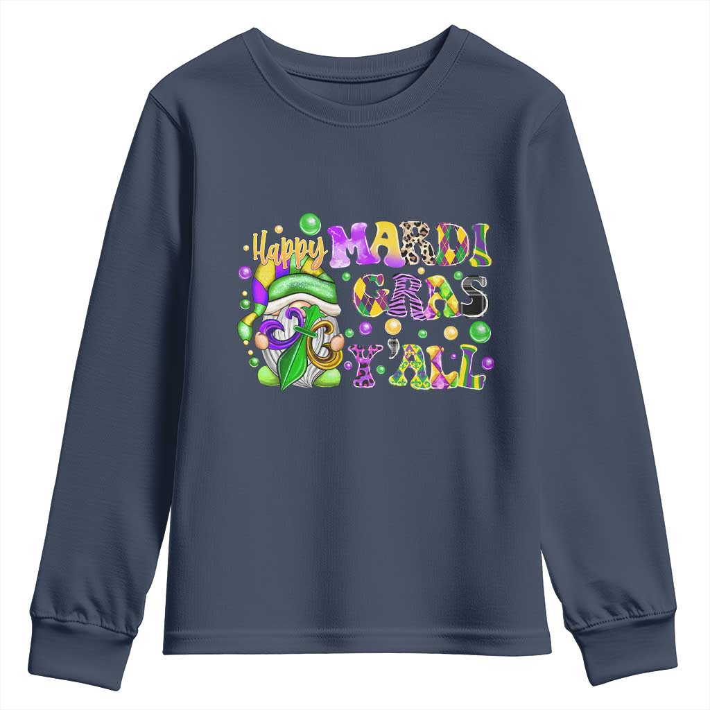 Happy Mardi Gras Y'all Cute Gnome Fat Tuesday Youth Sweatshirt TS09 Navy Print Your Wear