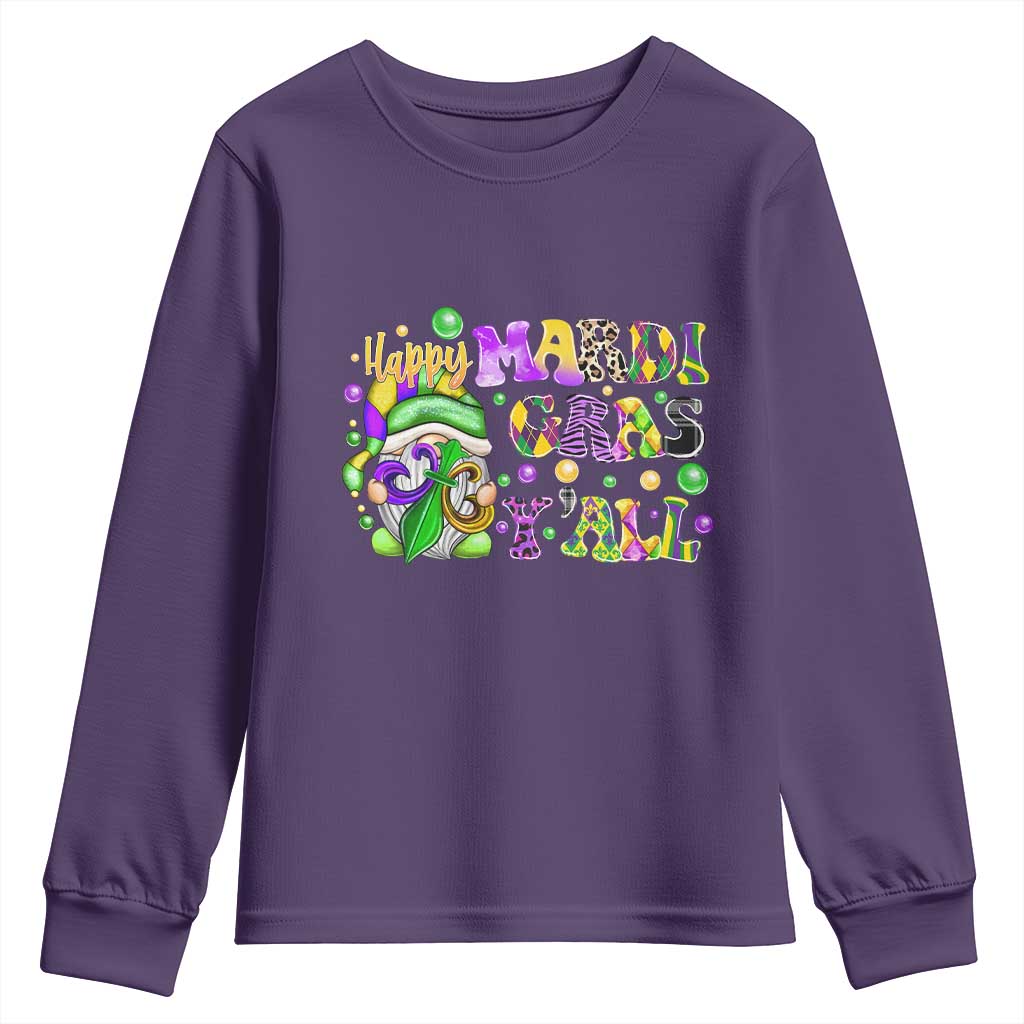 Happy Mardi Gras Y'all Cute Gnome Fat Tuesday Youth Sweatshirt TS09 Purple Print Your Wear