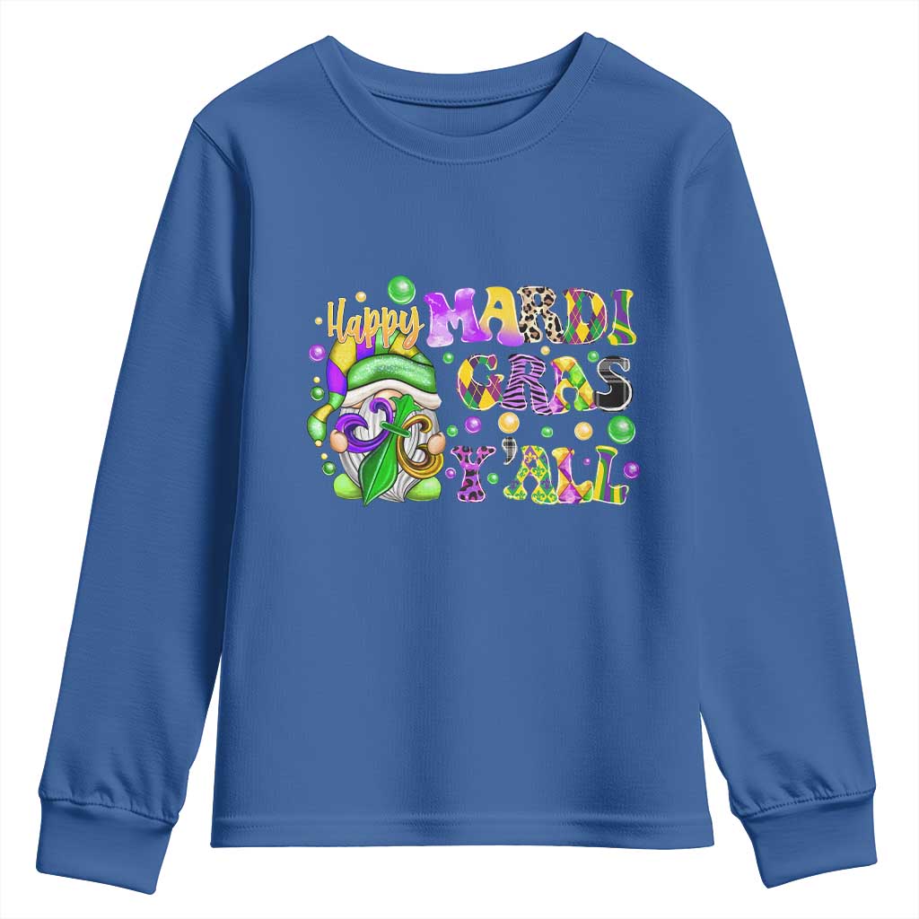 Happy Mardi Gras Y'all Cute Gnome Fat Tuesday Youth Sweatshirt TS09 Royal Blue Print Your Wear