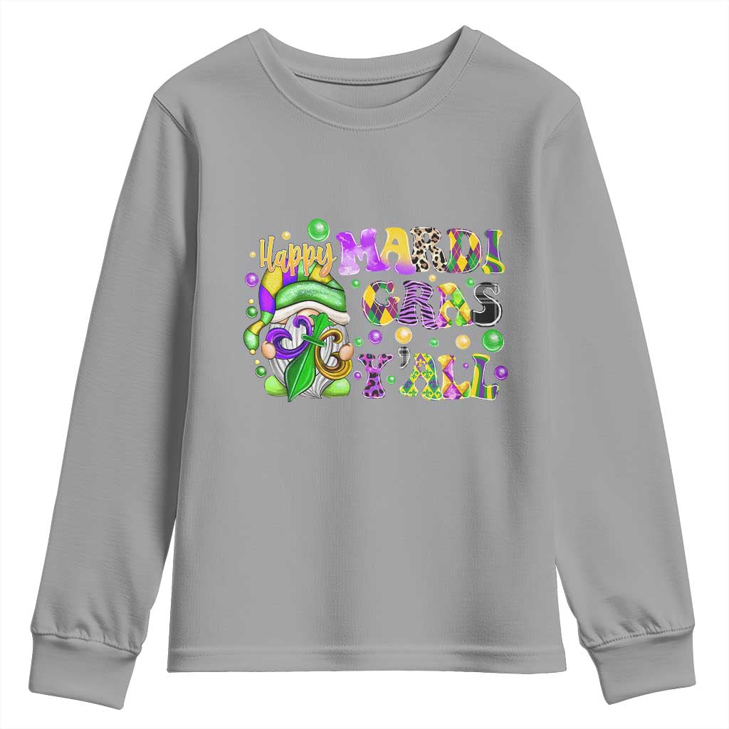 Happy Mardi Gras Y'all Cute Gnome Fat Tuesday Youth Sweatshirt TS09 Sport Gray Print Your Wear