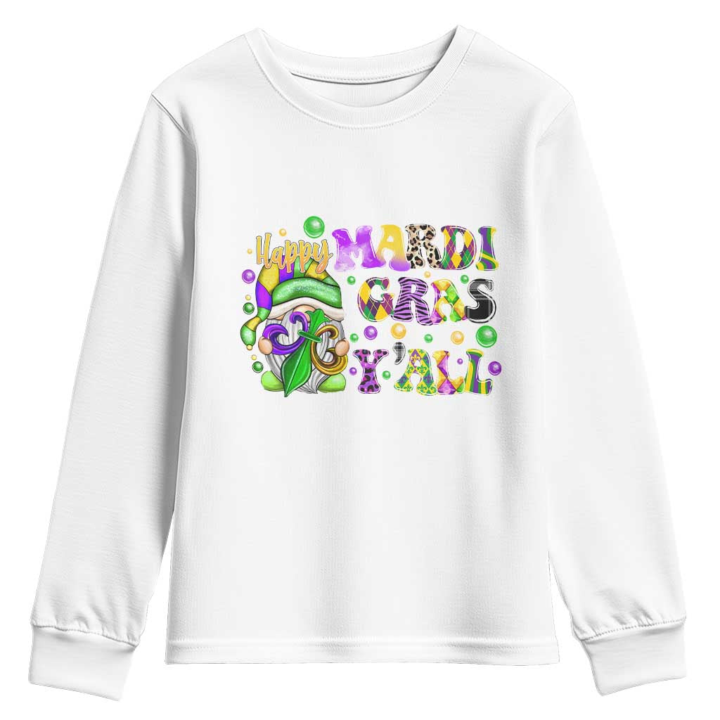 Happy Mardi Gras Y'all Cute Gnome Fat Tuesday Youth Sweatshirt TS09 White Print Your Wear