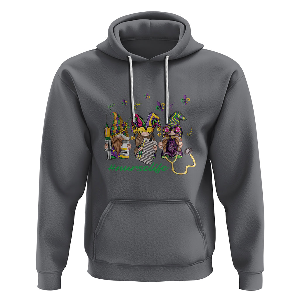Mardi Gras Hoodie Jester Gnomes Nurse RN ICU NICU ER Scrub TS09 Charcoal Printyourwear