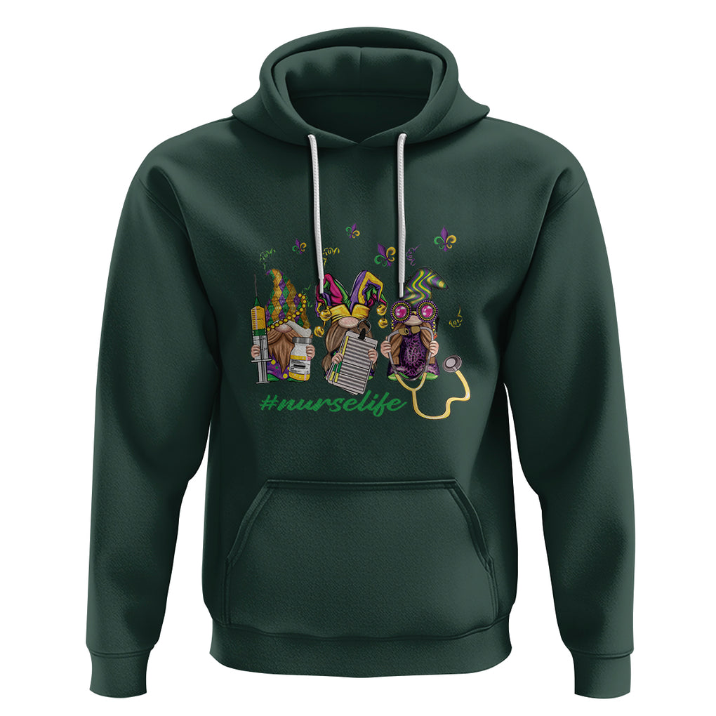 Mardi Gras Hoodie Jester Gnomes Nurse RN ICU NICU ER Scrub TS09 Dark Forest Green Printyourwear