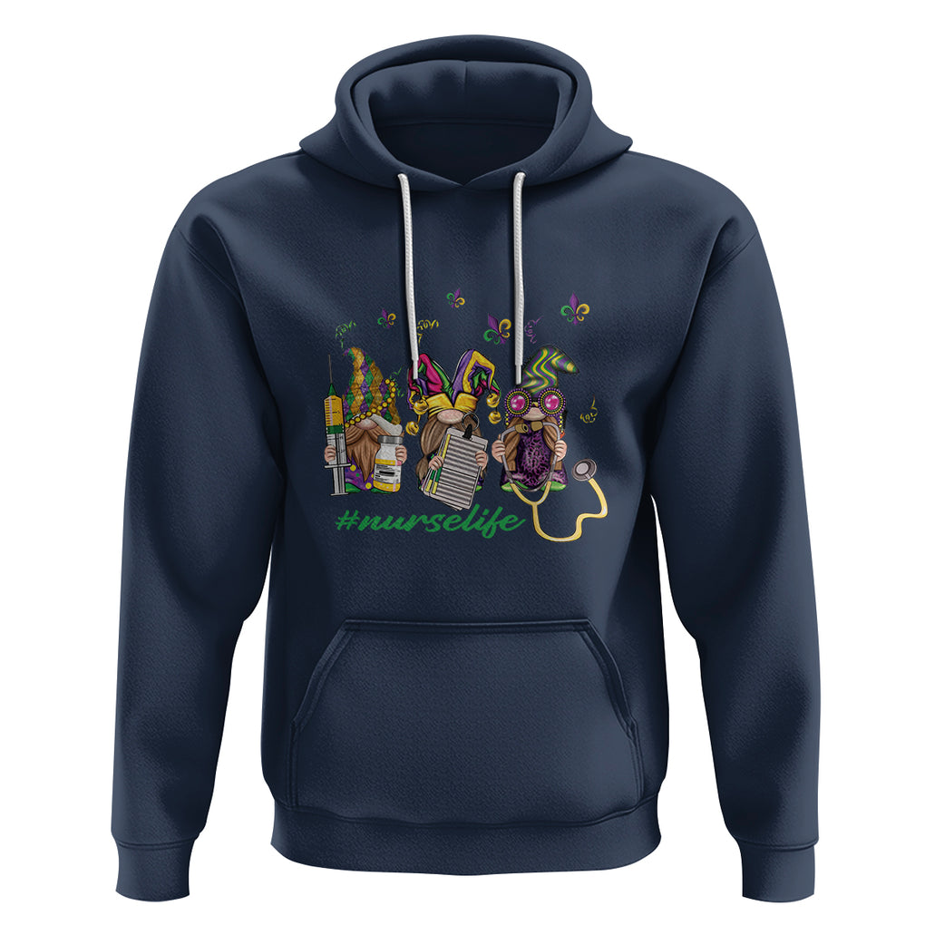 Mardi Gras Hoodie Jester Gnomes Nurse RN ICU NICU ER Scrub TS09 Navy Printyourwear