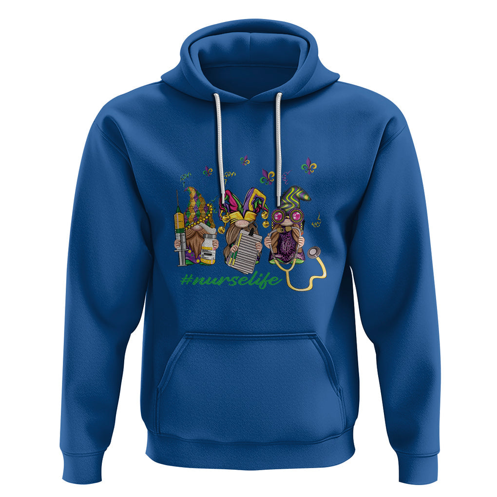 Mardi Gras Hoodie Jester Gnomes Nurse RN ICU NICU ER Scrub TS09 Royal Blue Printyourwear