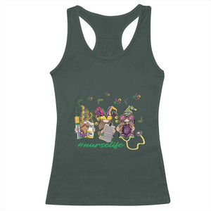 Mardi Gras Racerback Tank Top Jester Gnomes Nurse RN ICU NICU ER Scrub TS09 Dark Forest Green Print Your Wear