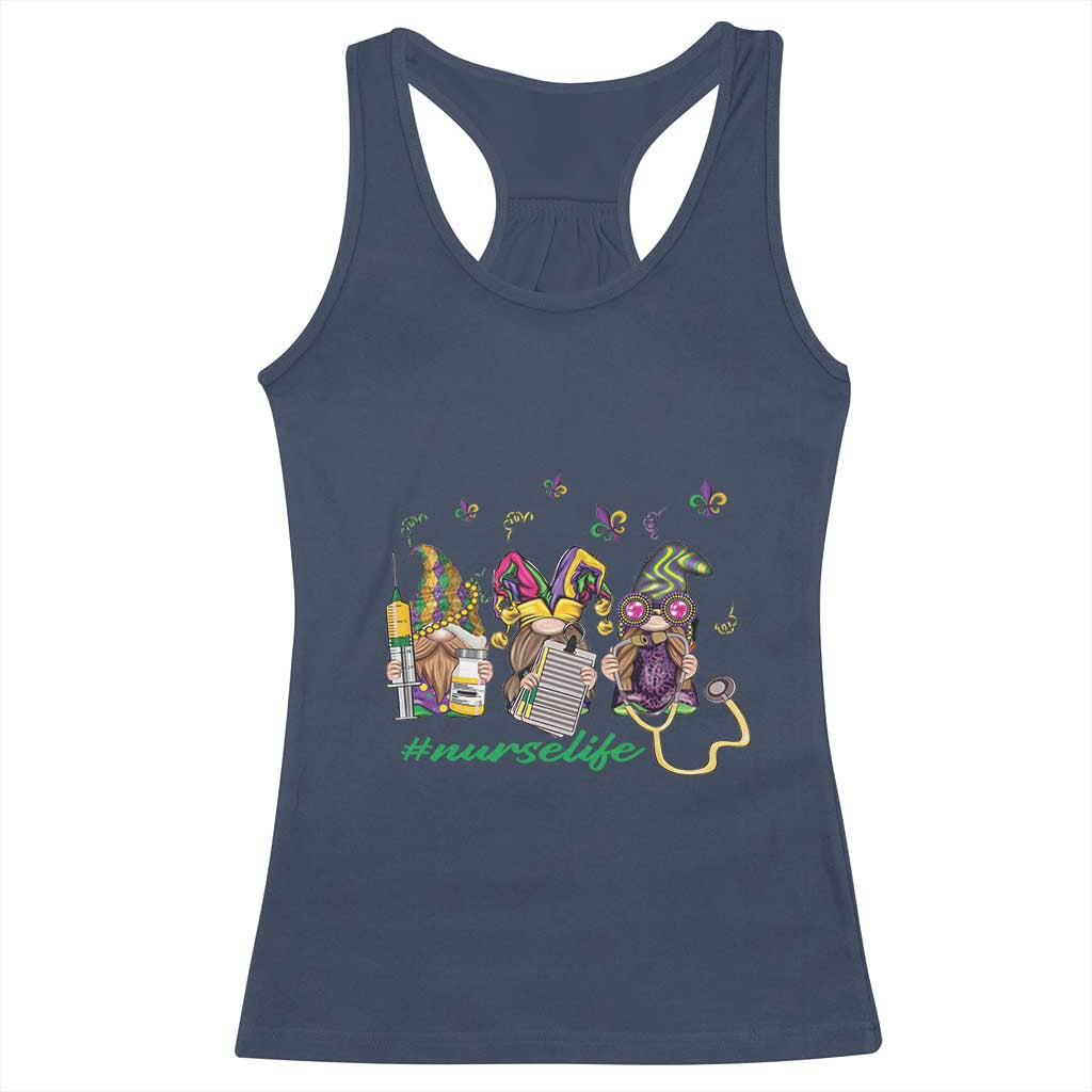 Mardi Gras Racerback Tank Top Jester Gnomes Nurse RN ICU NICU ER Scrub TS09 Navy Print Your Wear