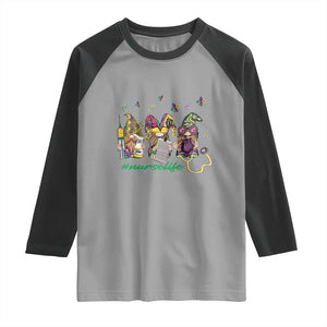 Mardi Gras Raglan Shirt Jester Gnomes Nurse RN ICU NICU ER Scrub TS09 Sport Gray Black Print Your Wear