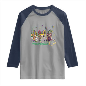 Mardi Gras Raglan Shirt Jester Gnomes Nurse RN ICU NICU ER Scrub TS09 Sport Gray Navy Print Your Wear