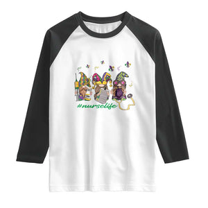 Mardi Gras Raglan Shirt Jester Gnomes Nurse RN ICU NICU ER Scrub TS09 White Black Print Your Wear