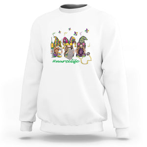 Mardi Gras Sweatshirt Jester Gnomes Nurse RN ICU NICU ER Scrub TS09 White Printyourwear