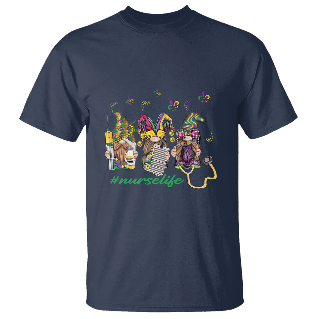 Mardi Gras T Shirt Jester Gnomes Nurse RN ICU NICU ER Scrub TS09 Navy Printyourwear