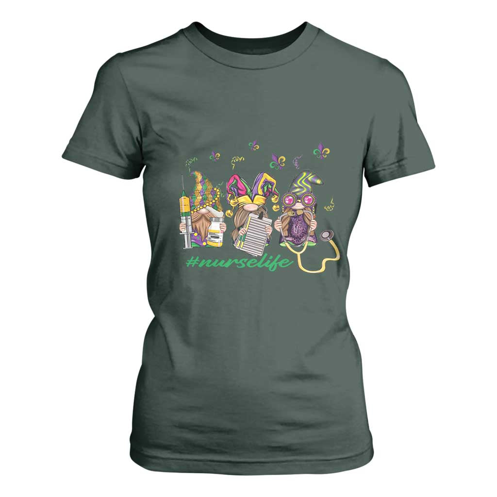 Mardi Gras T Shirt For Women Jester Gnomes Nurse RN ICU NICU ER Scrub TS09 Dark Forest Green Print Your Wear