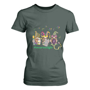 Mardi Gras T Shirt For Women Jester Gnomes Nurse RN ICU NICU ER Scrub TS09 Dark Forest Green Print Your Wear