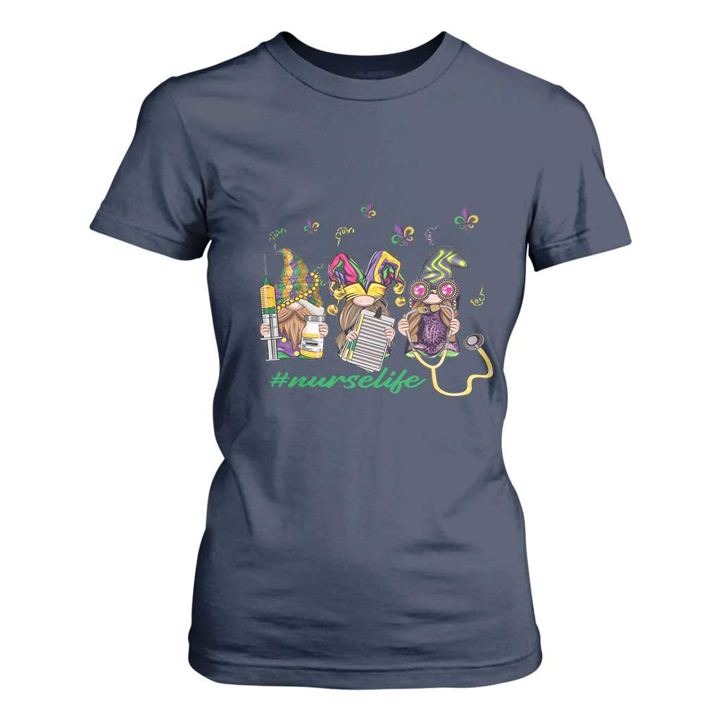 Mardi Gras T Shirt For Women Jester Gnomes Nurse RN ICU NICU ER Scrub TS09 Navy Print Your Wear