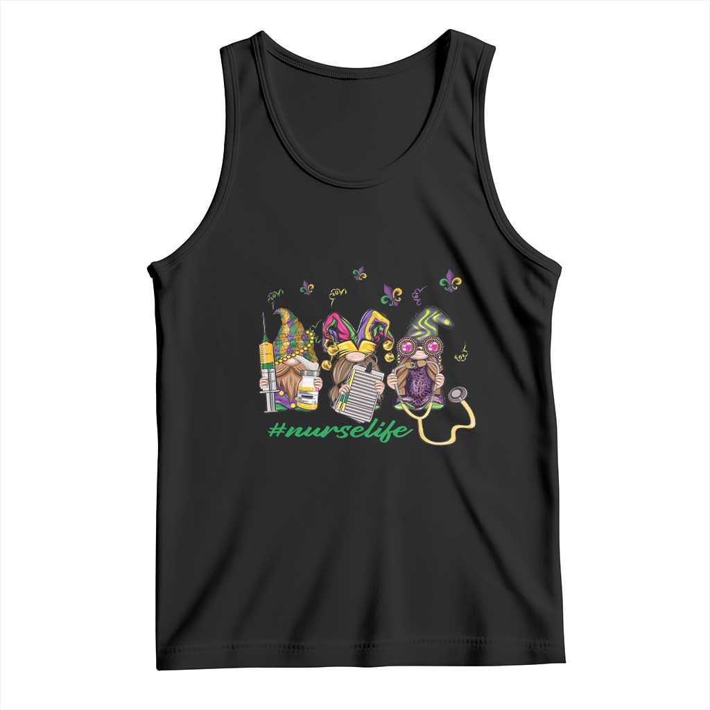 Mardi Gras Tank Top Jester Gnomes Nurse RN ICU NICU ER Scrub TS09 Black Print Your Wear