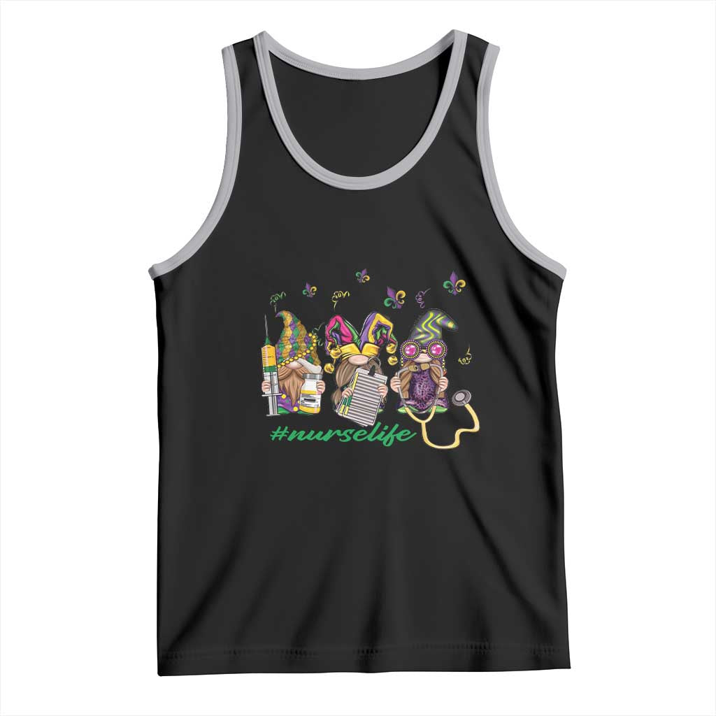 Mardi Gras Tank Top Jester Gnomes Nurse RN ICU NICU ER Scrub TS09 Black Athletic Heather Print Your Wear