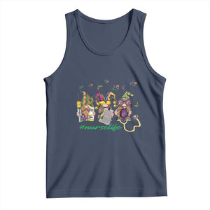 Mardi Gras Tank Top Jester Gnomes Nurse RN ICU NICU ER Scrub TS09 Navy Print Your Wear