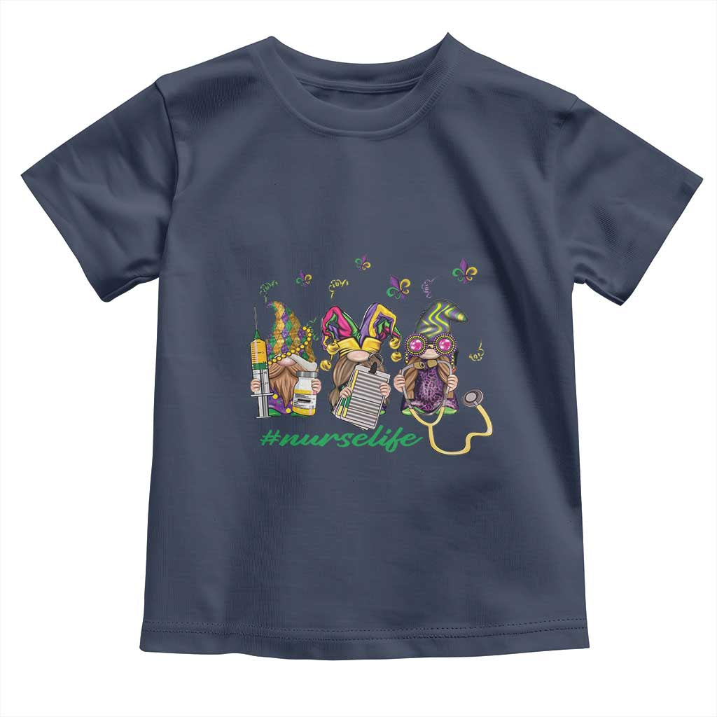 Mardi Gras Toddler T Shirt Jester Gnomes Nurse RN ICU NICU ER Scrub TS09 Navy Print Your Wear