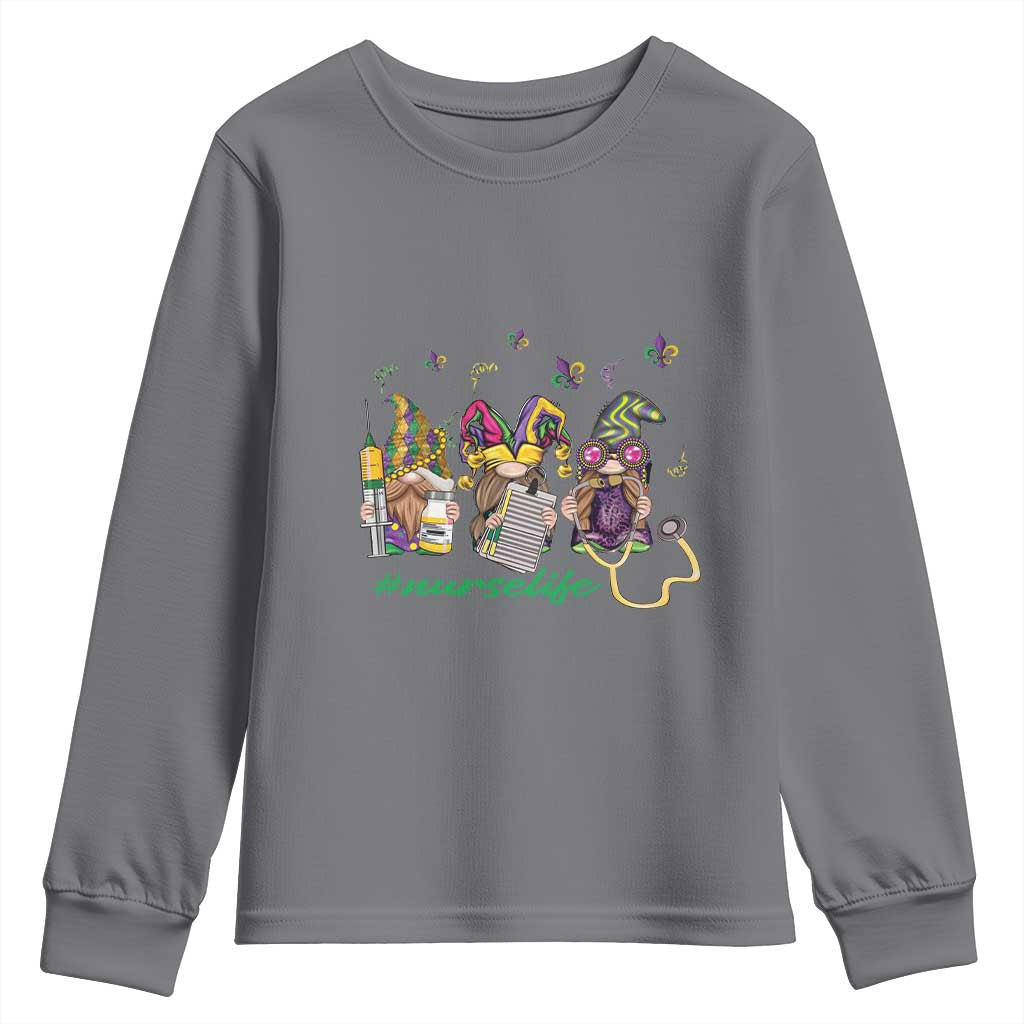 Mardi Gras Youth Sweatshirt Jester Gnomes Nurse RN ICU NICU ER Scrub TS09 Charcoal Print Your Wear