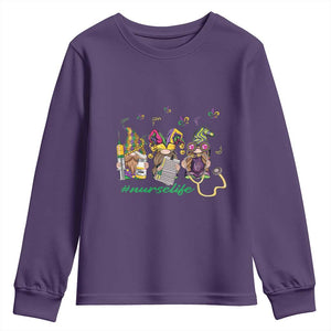Mardi Gras Youth Sweatshirt Jester Gnomes Nurse RN ICU NICU ER Scrub TS09 Purple Print Your Wear