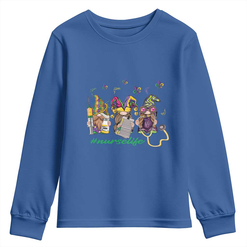 Mardi Gras Youth Sweatshirt Jester Gnomes Nurse RN ICU NICU ER Scrub TS09 Royal Blue Print Your Wear
