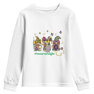 Mardi Gras Youth Sweatshirt Jester Gnomes Nurse RN ICU NICU ER Scrub TS09 White Print Your Wear